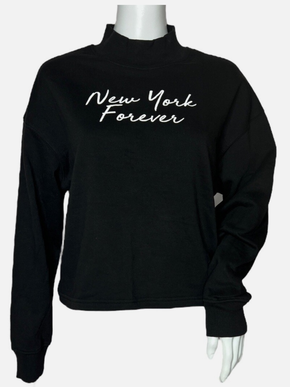 Zara Black Mock Neck Sweatshirt with "New York Forever" Script